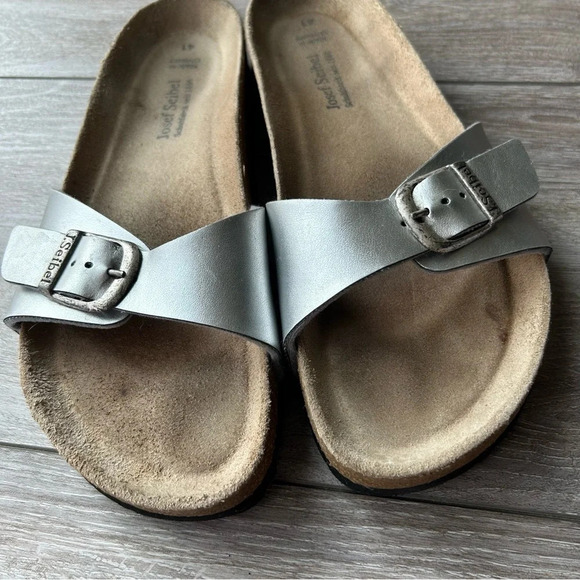 Josef Seibel Silver Leather Buckle Slippers Cognac Made in Germany - Picture 4 of 12